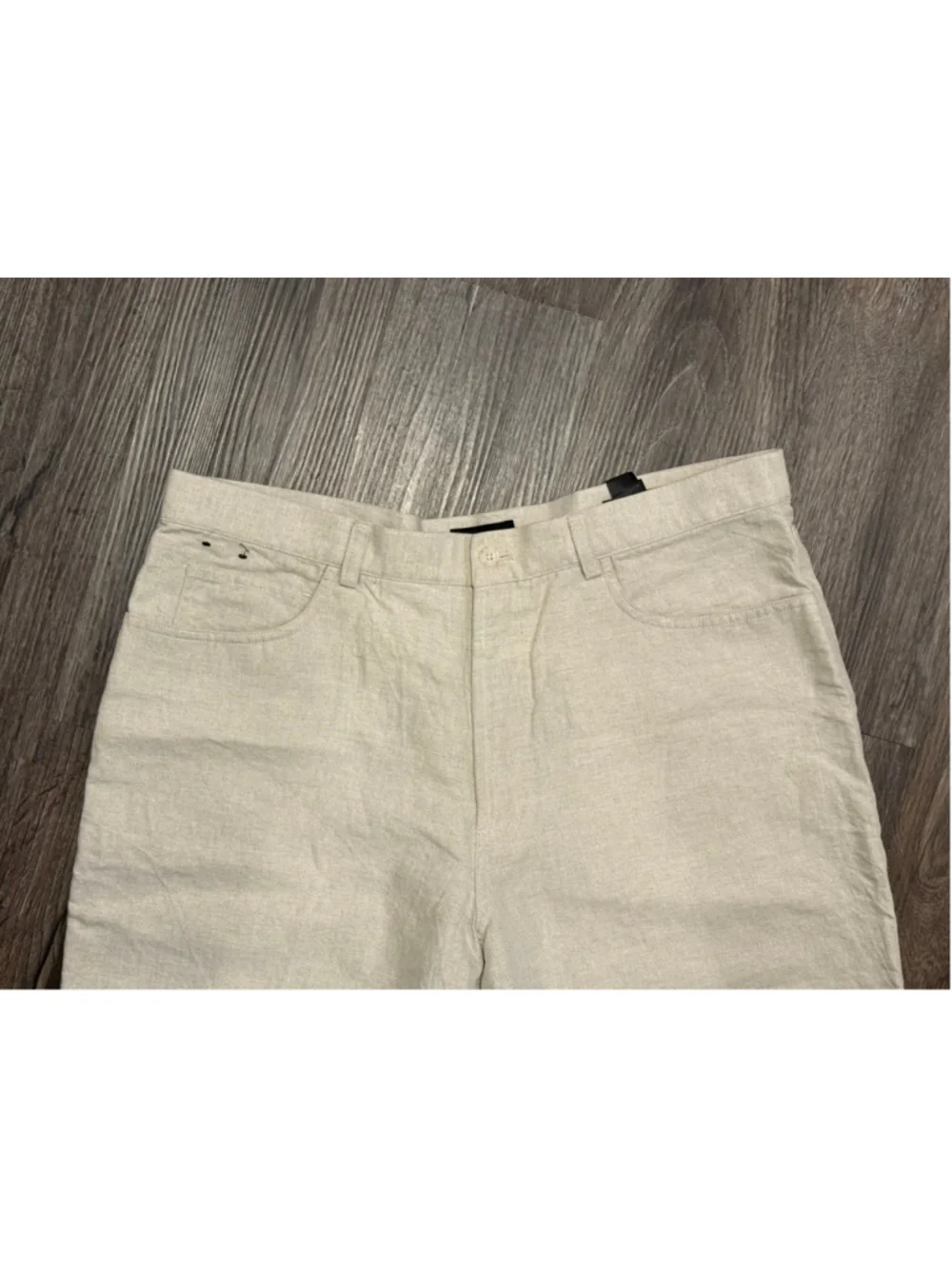 Vtg Y2K Claiborne Mens Linen Cotton Blend Pants Beige Straight Leg Sz 36x32